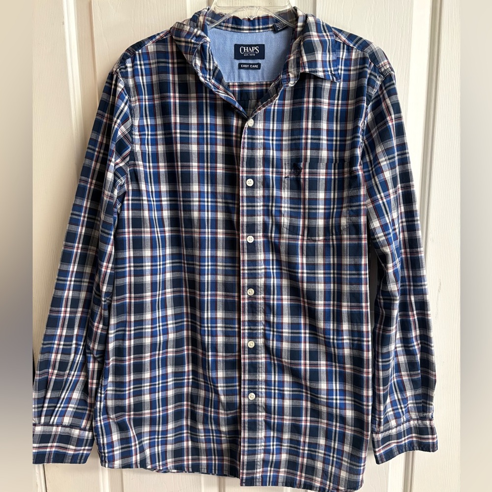 ❤️ Chaps Men's Blue and White Plaid Button-Down Shirt